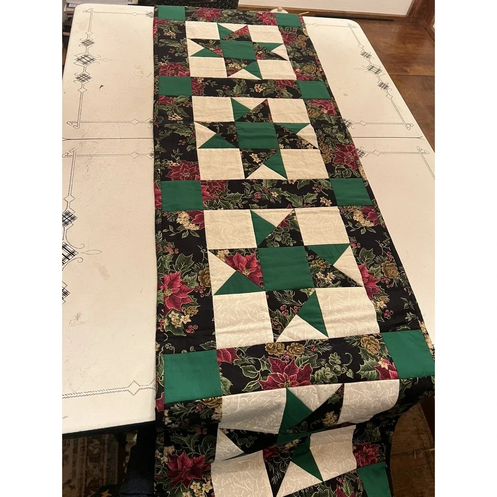 Handmade Quilted Christmas Table Runner Star BlocksCountry 68